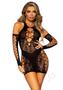 Leg Avenue Lace And Net Racer Back Mini Dress With Faux Panty Detail And Matching Gloves - O/s - Black