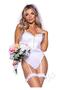 Leg Avenue Bridal Babe Lace Garter Bodysuit, Bow And Train Bustle, And Bridal Veil (3 Piece) - Medium - White